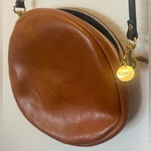 Clare V Brown Leather Circle Crossbody Bag